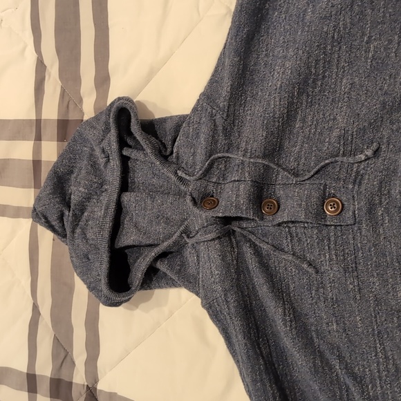 J Crew Cotton, Button Neck Hoodie, XL Mens Blue - Picture 2 of 3